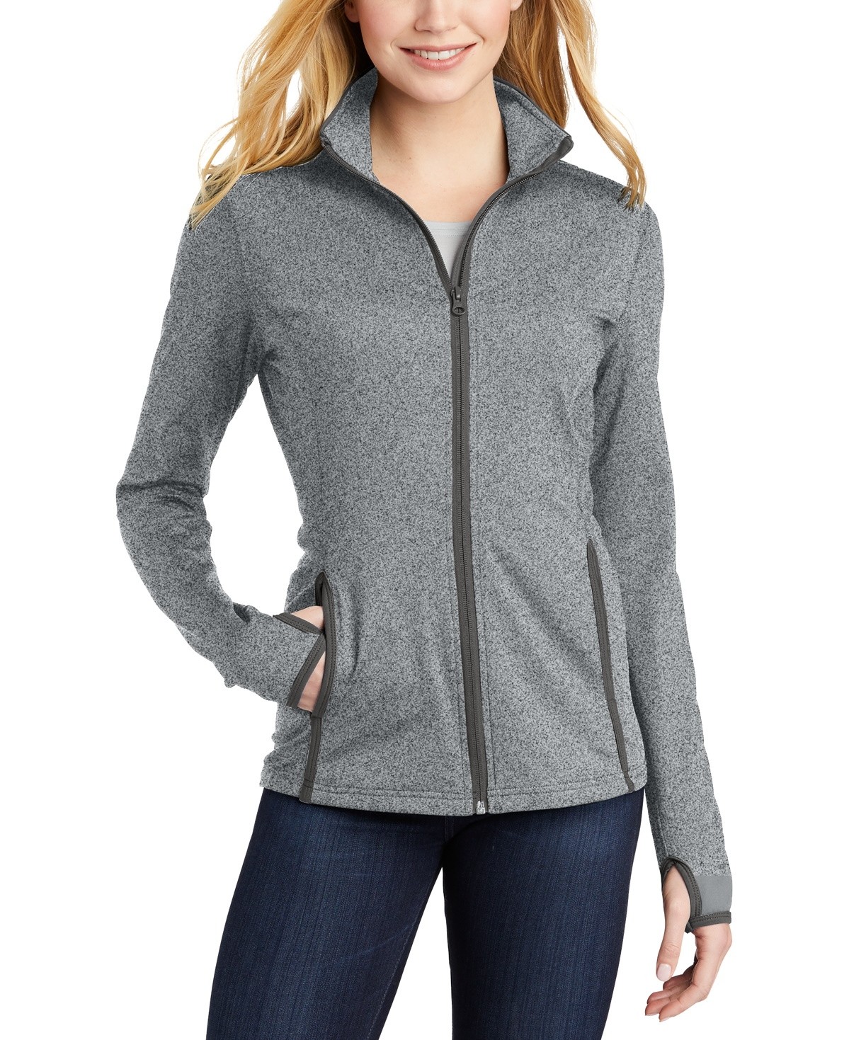 Sport-Tek Women's Sport-Wick Stretch Contrast Full-Zip Jacket.  LST853 main image 1